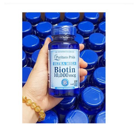 Viên uống Biotin Puritan's Pride Ultra Mega 10000 mcg 100 viên - Hỗ trợ mọc tóc, giảm rụng tóc, làm đẹp da từ Mỹ