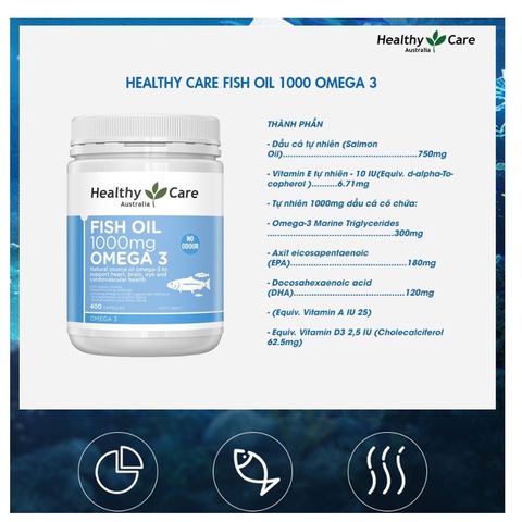 Dầu Cá Tự Nhiên Fish Oil 1000 mg Omega 3 Healthy Care Úc - Hỗ Trợ Tim Mạch & Phát Triển Trí Não, Hộp 400 Viên
