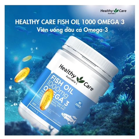 Dầu Cá Tự Nhiên Fish Oil 1000 mg Omega 3 Healthy Care Úc - Hỗ Trợ Tim Mạch & Phát Triển Trí Não, Hộp 400 Viên