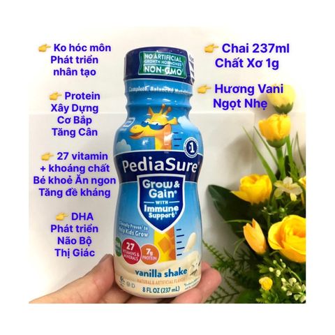 Thùng 24 chai Sữa Nước Pediasure Mỹ Optigro Vani Dâu Socola DHA Chất Xơ Fiber Lutein 237mL