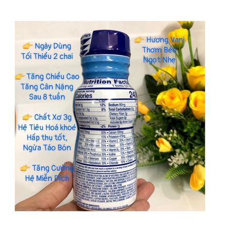 Thùng 24 chai Sữa Nước Pediasure Mỹ Optigro Vani Dâu Socola DHA Chất Xơ Fiber Lutein 237mL
