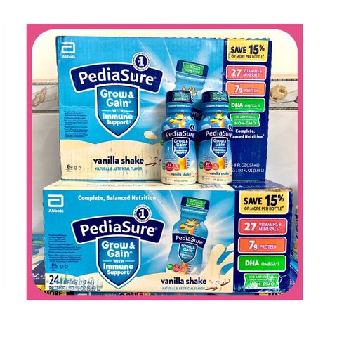 Thùng 24 chai Sữa Nước Pediasure Mỹ Optigro Vani Dâu Socola DHA Chất Xơ Fiber Lutein 237mL