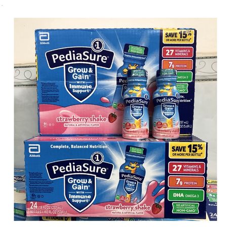 Thùng 24 chai Sữa Nước Pediasure Mỹ Optigro Vani Dâu Socola DHA Chất Xơ Fiber Lutein 237mL