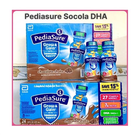 Thùng 24 chai Sữa Nước Pediasure Mỹ Optigro Vani Dâu Socola DHA Chất Xơ Fiber Lutein 237mL