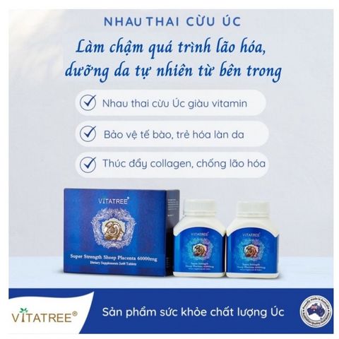DATE 2025 Nhau cừu Vitatree Super Strength Sheep Placenta 60000mg hộp 120 viên từ úc