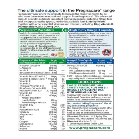 Vitamin Bà Bầu Pregnacare Max 84 Viên - Bổ Sung Axit Folic, DHA và Vitamin cho Mẹ và Bé, Hỗ Trợ Phát Triển Toàn Diện