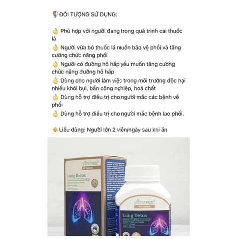 Viên Uống Thải Độc Phổi Lung Detox Vitatree 60 Viên - Hỗ Trợ Hô Hấp và Tăng Cường Miễn Dịch Từ Úc