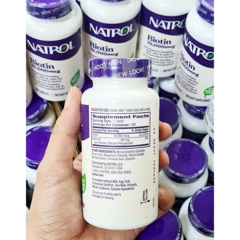 (Sales) Viên Uống Hỗ Trợ Mọc Tóc, Móng Natrol Biotin 10.000mcg 100 viên Nội Địa Mỹ Chính hãng