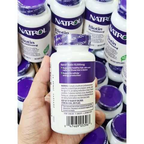 (Sales) Viên Uống Hỗ Trợ Mọc Tóc, Móng Natrol Biotin 10.000mcg 100 viên Nội Địa Mỹ Chính hãng