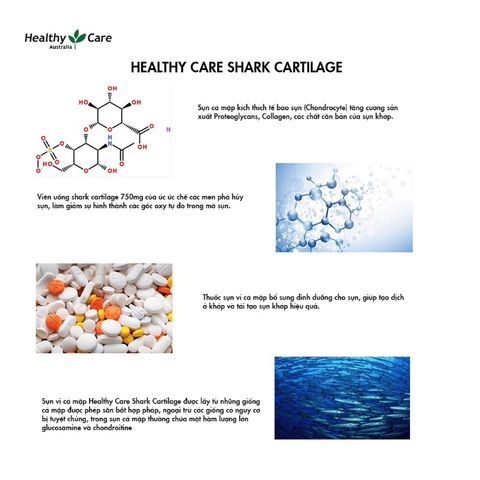 Viên Uống Sụn Vi Cá Mập Healthy Care 750mg - Hỗ Trợ Bổ Xương Khớp, Thị Lực và Tim Mạch, 200 Viên Điều Trị Khớp Hiệu Quả