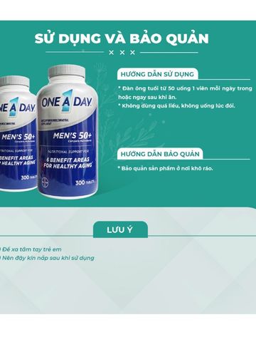Viên Uống Vitamin Tổng Hợp One A Day Men's 50+ Multivitamin 300 Viên - Hỗ Trợ Sức Khỏe Nam Giới Trên 50 Tuổi