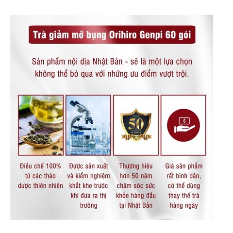 Trà giảm mỡ bụng Genpi Orihiro Nhật Bản - Hỗ trợ giảm béo, thải độc, tăng cường sức khỏe - Gói 60 túi lọc thảo mộc tự nhiên