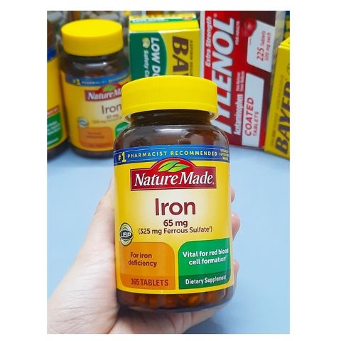 Viên uống bổ sung Sắt Nature Made 65mg - Hỗ trợ phòng ngừa thiếu máu và tăng cường sức đề kháng - Chai 365 viên Mỹ