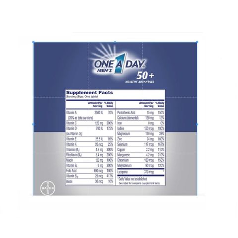 Viên Uống One A Day Men's 50+ Multivitamin 300 Viên - Vitamin Tổng Hợp Dành Cho Nam Giới, Tăng Cường Sức Khỏe và Đề Kháng