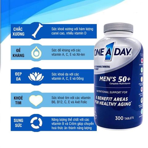 Viên Uống One A Day Men's 50+ Multivitamin 300 Viên - Vitamin Tổng Hợp Dành Cho Nam Giới, Tăng Cường Sức Khỏe và Đề Kháng