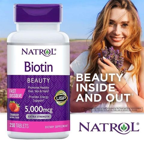 Viên Uống Mọc Tóc Natrol Biotin 5000mcg 250 viên Làm Đẹp Da, Chắc Móng Hàng Mỹ