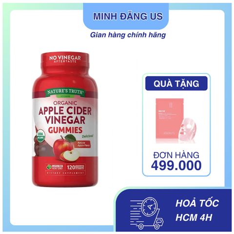 Kẹo Dẻo Giấm Táo Nature’s Truth 120 viên - Giảm Cân, Làm Đẹp Da, Detox Cơ Thể Từ Mỹ, Không Chất Tạo Màu, Vegan