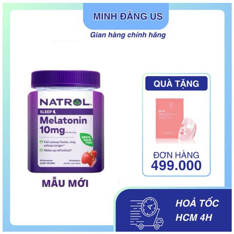 Kẹo ngủ Natrol Melatonin Gummies 10mg 90 viên - Giúp Ngủ Ngon, Hỗ Trợ Giấc Ngủ, Hương Dâu Tự Nhiên, Sản Phẩm Mỹ