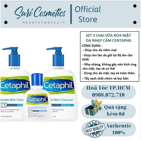 Combo 3 Chai Sữa Rửa Mặt Cetaphil Gentle Skin Cleanser 500ml/125ml - Sạch Nhẹ Dịu Cho Da Nhạy Cảm, Không Gây Kích Ứng