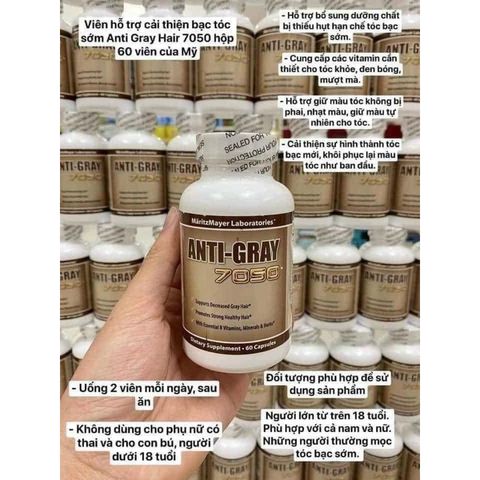 Viên Uống ANTI-GRAY 7050 - Hỗ Trợ Giảm Bạc Tóc, Phục Hồi Màu Đen Tự Nhiên, 60 Viên Bổ Sung Dưỡng Chất Tóc Khỏe Mạnh
