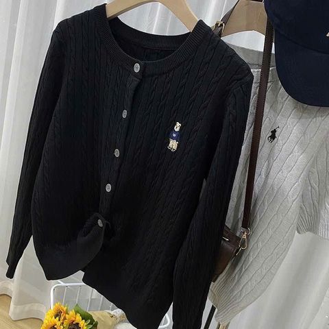 Áo Cadigan Len Nữ Thêu Gấu - Size M Màu Đen, Phong Cách Thời Trang Thu Đông Hàng Ngày