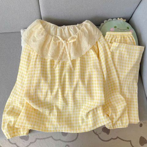 Bộ Đồ Ngủ Nữ Pijama Dễ Thương Mùa Thu - Mẫu Đơn Giản Màu Vàng Hồng Thoải Mái Hàng Ngày từ Wego
