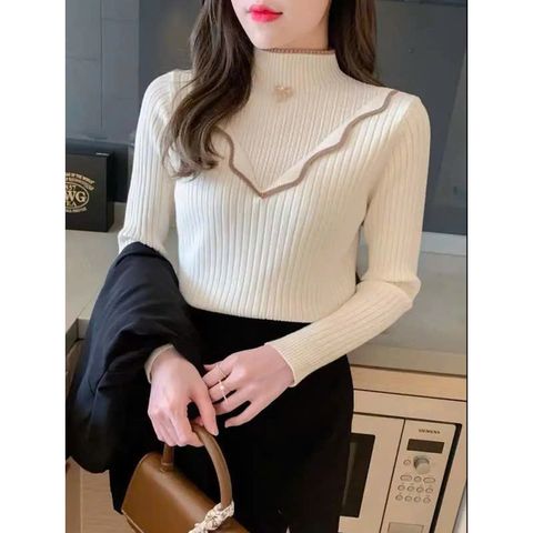 Áo Len Nữ Màu Kem Phong Cách Hàn Quốc - Thời Trang Thu Đông Dành Cho Phái Đẹp - Size M, Thiết Kế Đơn Giản
