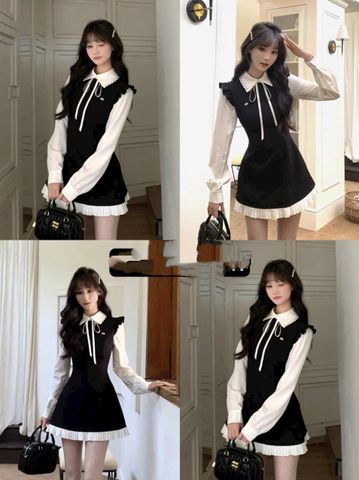 Đầm Retro Pháp Dáng Chữ A Màu Đen - Váy Nữ Thời Trang Hàng Ngày Phong Cách Vintage Four Seasons