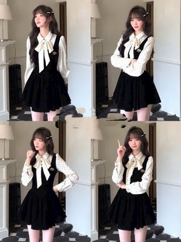 Đầm Tiểu Thư Chấm Bi Hàn Quốc - Váy Nhung Phong Cách Dạo Phố - Size S, Thời Trang Hàng Ngày, Thời Thượng Wego