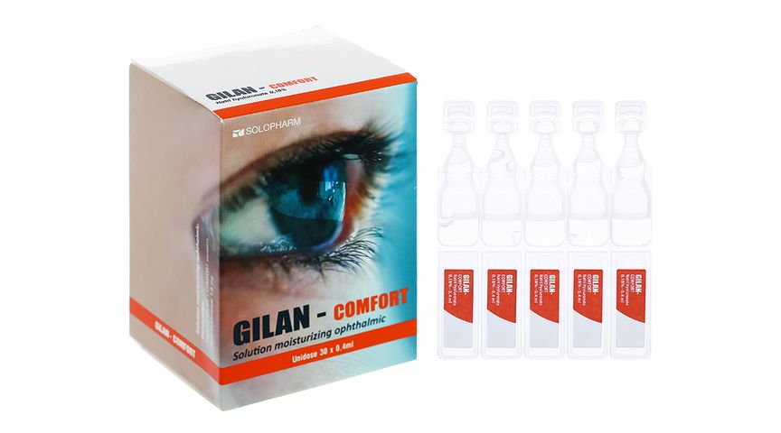 Dung dịch nước mắt nhân tạo Gilan Ultra Comfort - Nước nhỏ mắt khô - Hộp 30 ống tiện lợi, không chứa chất bảo quản