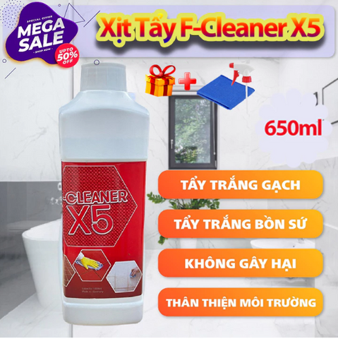 Nước Tẩy Trắng Vệ Sinh Sàn Nhá Dạng Xịt F-Cleaner X5 650ml - Sản Phẩm Làm Sạch Đường Ron Xi Măng và Bề Mặt Gạch Men
