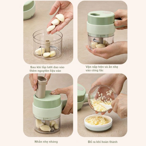 Máy Cắt Lát Tỏi Ớt Mini Cầm Tay - Máy Xay Thực Phẩm Đa Năng Pin Sạc, Dễ Dàng Vệ Sinh, Tiện Lợi Cho Nhà Bếp