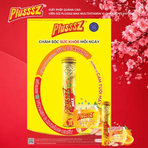 Viên sủi Plusssz Max Multivitamin vị cam không đường - Tăng sức đề kháng, phù hợp cho mọi lứa tuổi từ 9 tuổi trở lên, hàng nhập khẩu Châu Âu