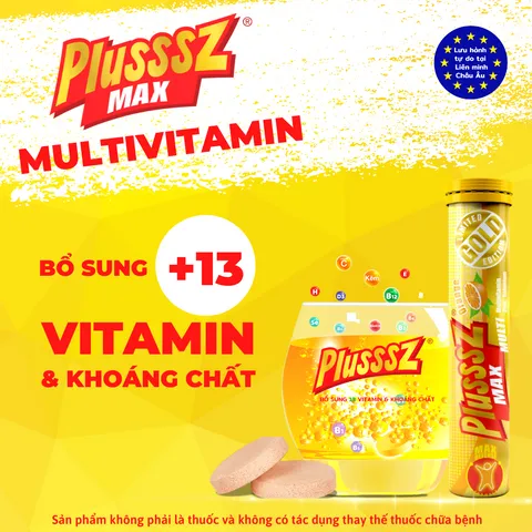 Viên sủi Plusssz Max Multivitamin vị cam không đường - Tăng sức đề kháng, hỗ trợ sức khỏe cho mọi lứa tuổi, hàng nhập khẩu từ Châu Âu