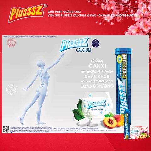 Viên Sủi Bổ Sung Canxi Plusssz Vị Đào & Chanh Leo Không Đường - Combo 4 Tuýp 20 Viên Sủi Hòa Tan Dễ Dàng, Tăng Cường Sức Khỏe Xương Khớp