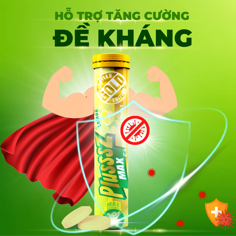 Viên sủi Plusssz Max Vitamin C & Zinc hương chanh - Tăng cường miễn dịch, hỗ trợ sức khỏe - Tuýp 20 viên dễ hòa tan