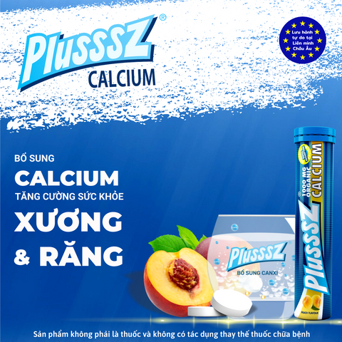 Viên Sủi Plusssz Calcium Hương Đào Mix Chanh Leo Không Đường - Tăng Cường Sức Khỏe Xương Khớp, Hỗ Trợ Phòng Ngừa Loãng Xương (20 Viên)