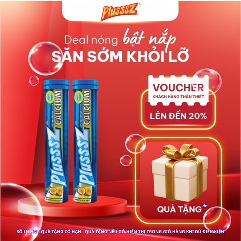 [COMBO 2 TUÝP X 20 VIÊN] PLUSSSZ CALCIUM vị đào, chanh leo không đường - Hàng nhập khẩu