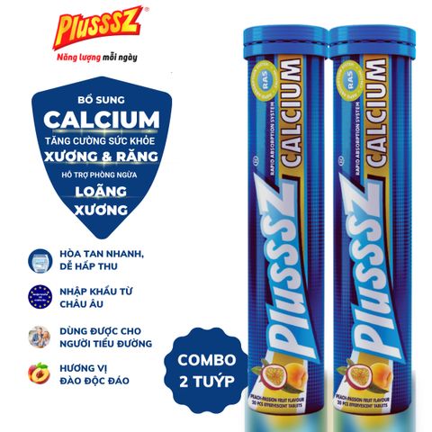 [COMBO 2 TUÝP X 20 VIÊN] PLUSSSZ CALCIUM vị đào, chanh leo không đường - Hàng nhập khẩu