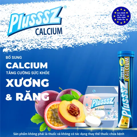 Viên Sủi Canxi Hữu Cơ PLUSSSZ 20 Viên - Hương Đào & Chanh Leo - Hỗ Trợ Giảm Loãng Xương, Dinh Dưỡng Bổ Sung Sức Khỏe Xương