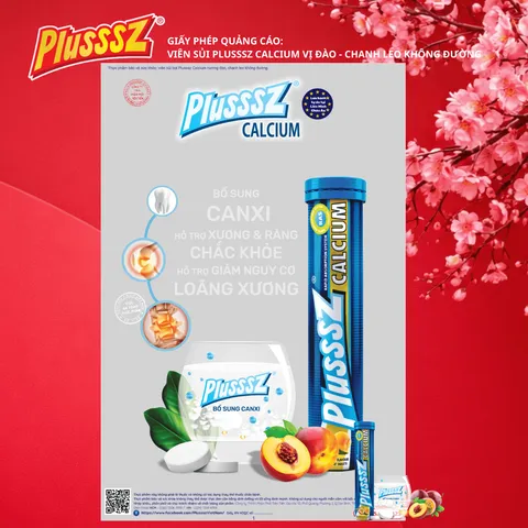 Viên Sủi Canxi Hữu Cơ PLUSSSZ 20 Viên - Hương Đào & Chanh Leo - Hỗ Trợ Giảm Loãng Xương, Dinh Dưỡng Bổ Sung Sức Khỏe Xương