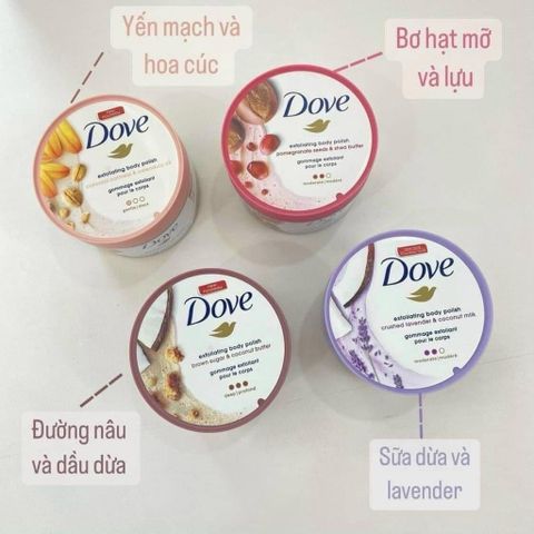 Tẩy Tế Bào Chết DOVE Mỹ 298gram - Chăm Sóc Da Mặt Hương Lựu Bơ Hạt Mỡ, Dưỡng Ẩm Mịn Màng, Giúp Da Khỏe Đẹp