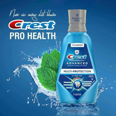 Nước Súc Miệng CREST Pro-Health Advanced 1L - Chống Sâu Răng, Làm Sạch Nướu, Hơi Thở Thơm Mát, Phục Hồi Men Răng