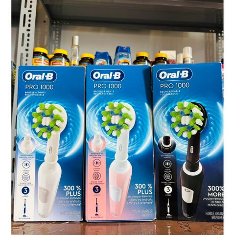 Bàn Chải Điện Oral-B Pro 1000 Chính Hãng Mỹ - Công Nghệ Làm Sạch Răng Siêu Đỉnh và Đầu Thay Bàn Chải Kèm Theo