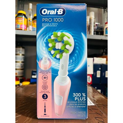 Bàn Chải Điện Oral-B Pro 1000 Chính Hãng Mỹ - Công Nghệ Làm Sạch Răng Siêu Đỉnh và Đầu Thay Bàn Chải Kèm Theo
