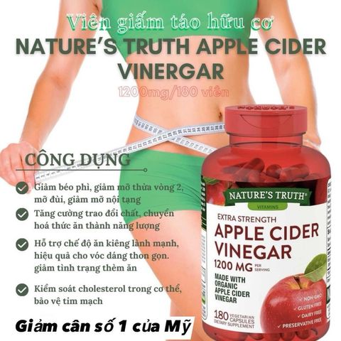 Viên Uống Giấm Táo Nature's Truth - Giảm Cân, Kiểm Soát Đường Huyết, 60 Viên - Thực Phẩm Chức Năng Chống Béo Phì