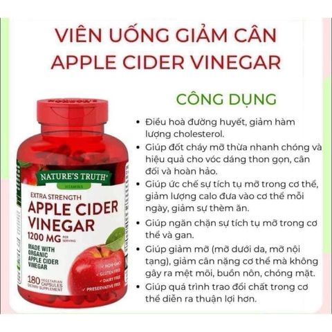 Viên Uống Giấm Táo Nature's Truth - Giảm Cân, Kiểm Soát Đường Huyết, 60 Viên - Thực Phẩm Chức Năng Chống Béo Phì