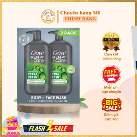 Dove Men Care Extra Fresh 946ml - Sữa Tắm 2 Trong 1 Nam Giới, Mùi Hương Nam Tính, Giữ Ẩm Và Làm Sạch Da hiệu quả