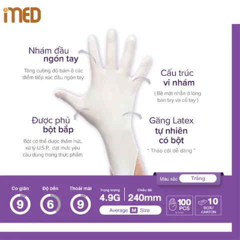 Găng Tay Cao Su Latex Có Bột Sgloves 4.8g Dùng Bếp, Spa, Y Tế