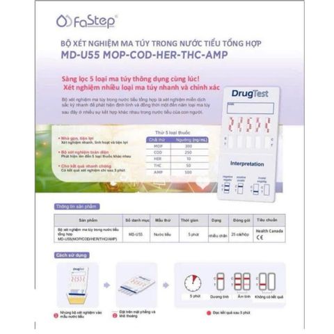 Que thử ma túy 5 chân, 6 chân, 7 chân Fastep - Bộ kit xét nghiệm nhanh, phát hiện các chất gây nghiện (Che Tên SP)